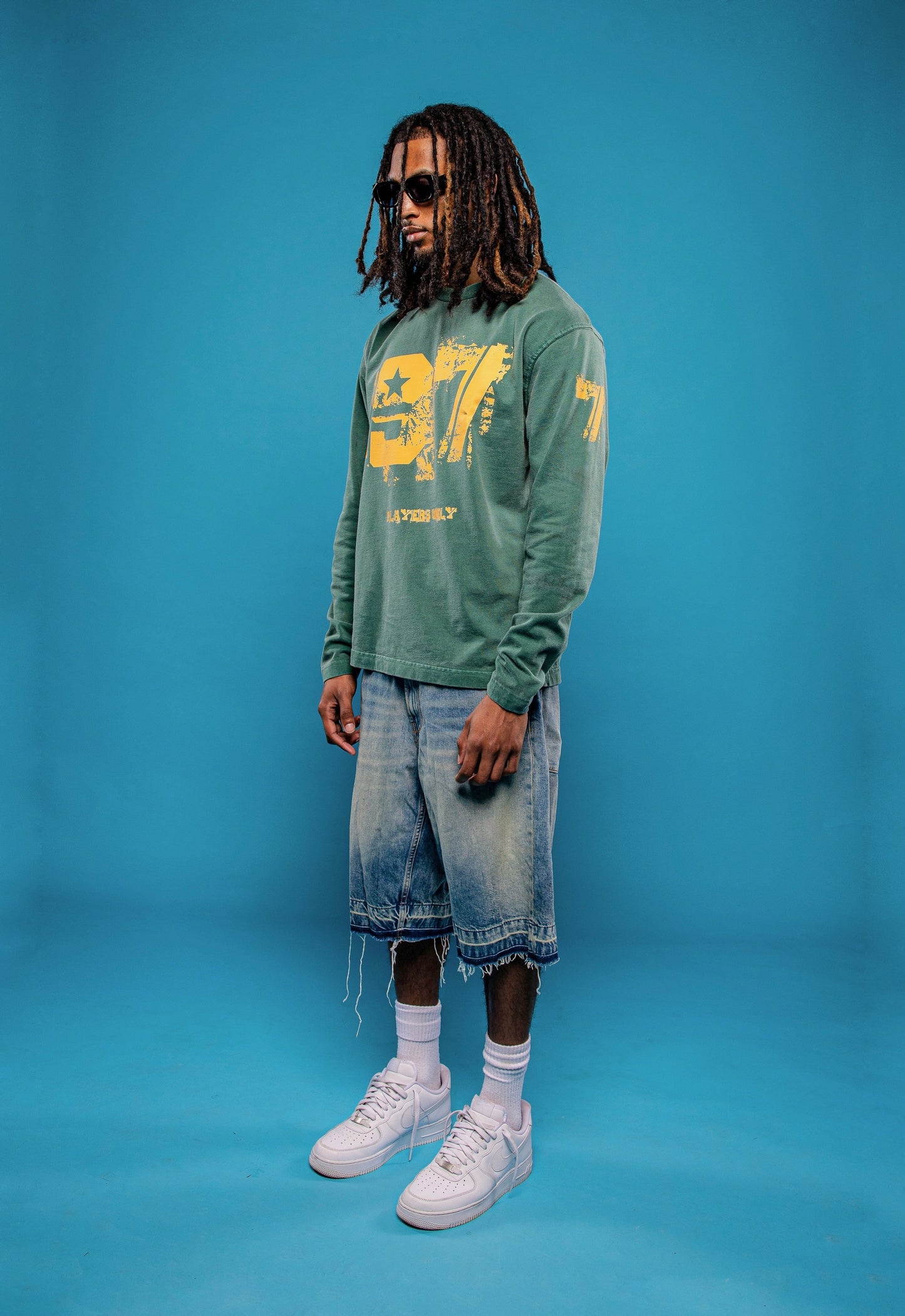 PLAYERS ONLY WASHED FORREST GREEN DISTRESSED 97 JERSEY LONG SLEEVE - Kick Game