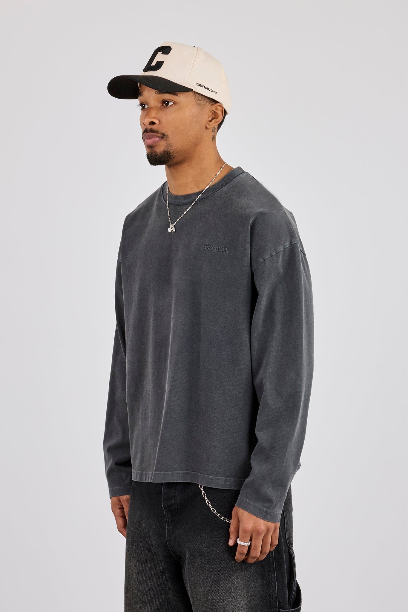 Washed Long Sleeve T-Shirt - Charcoal - Kick Game