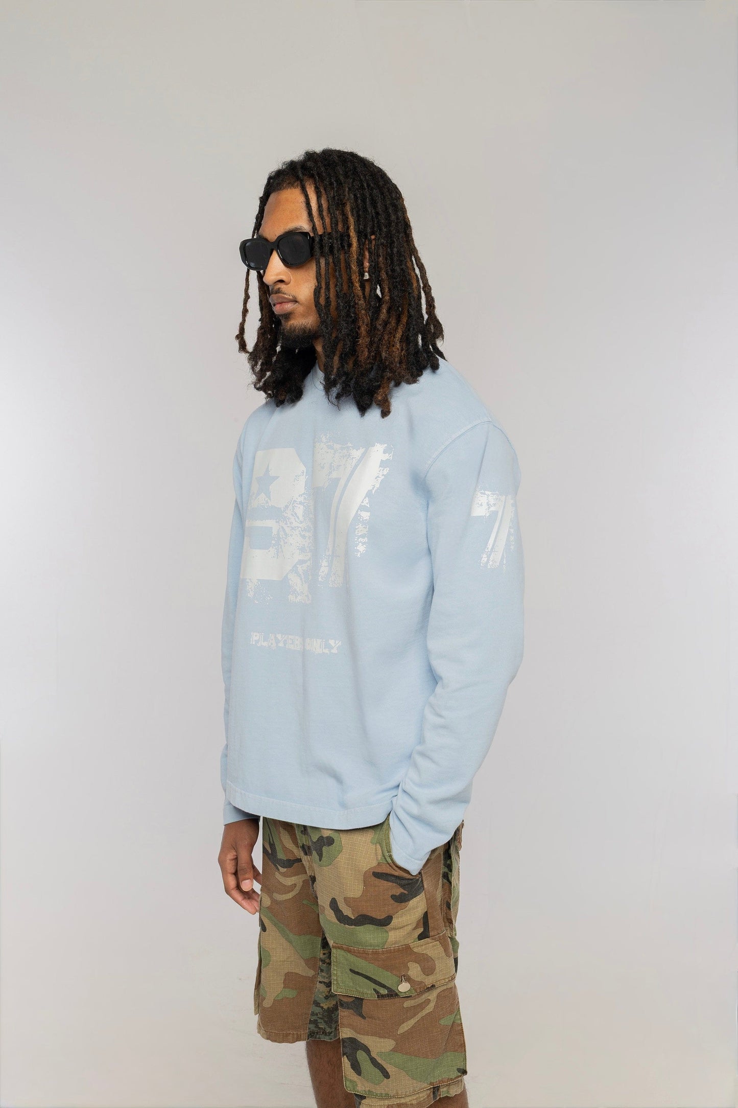 PLAYERS ONLY WASHED SKY BLUE DISTRESSED 97 JERSEY LONG SLEEVE - Kick Game