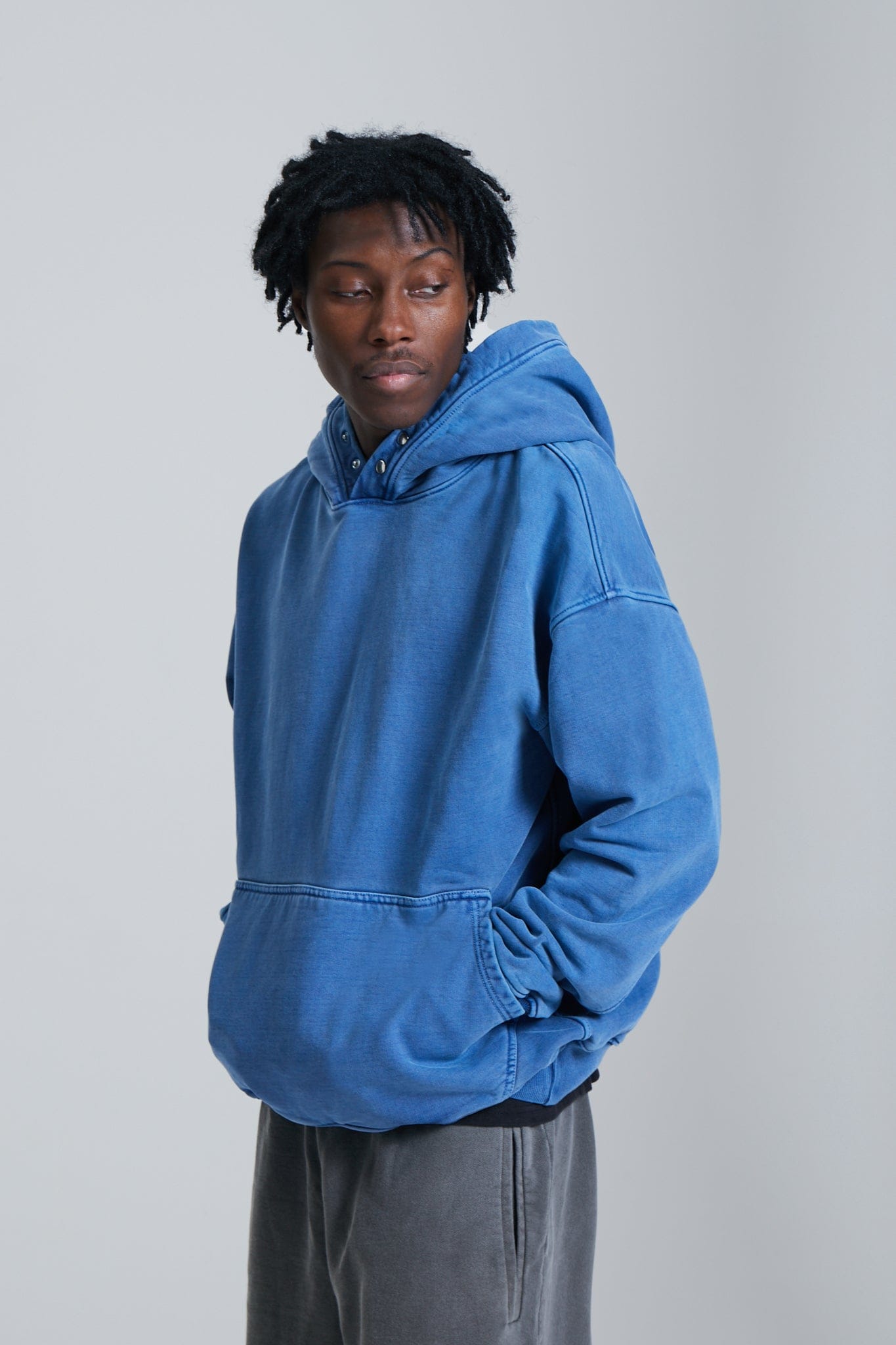 KAIZEN MARKET WASHED BLANK HOODIE BLUE - Kick Game