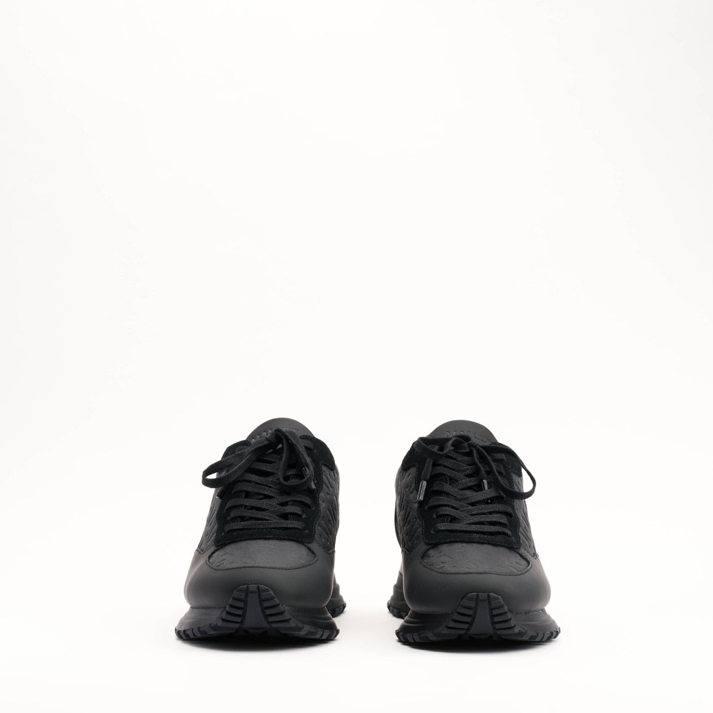 MALLET Popham Men's Black Tumbled Leather Monogram Trainers - Kick Game