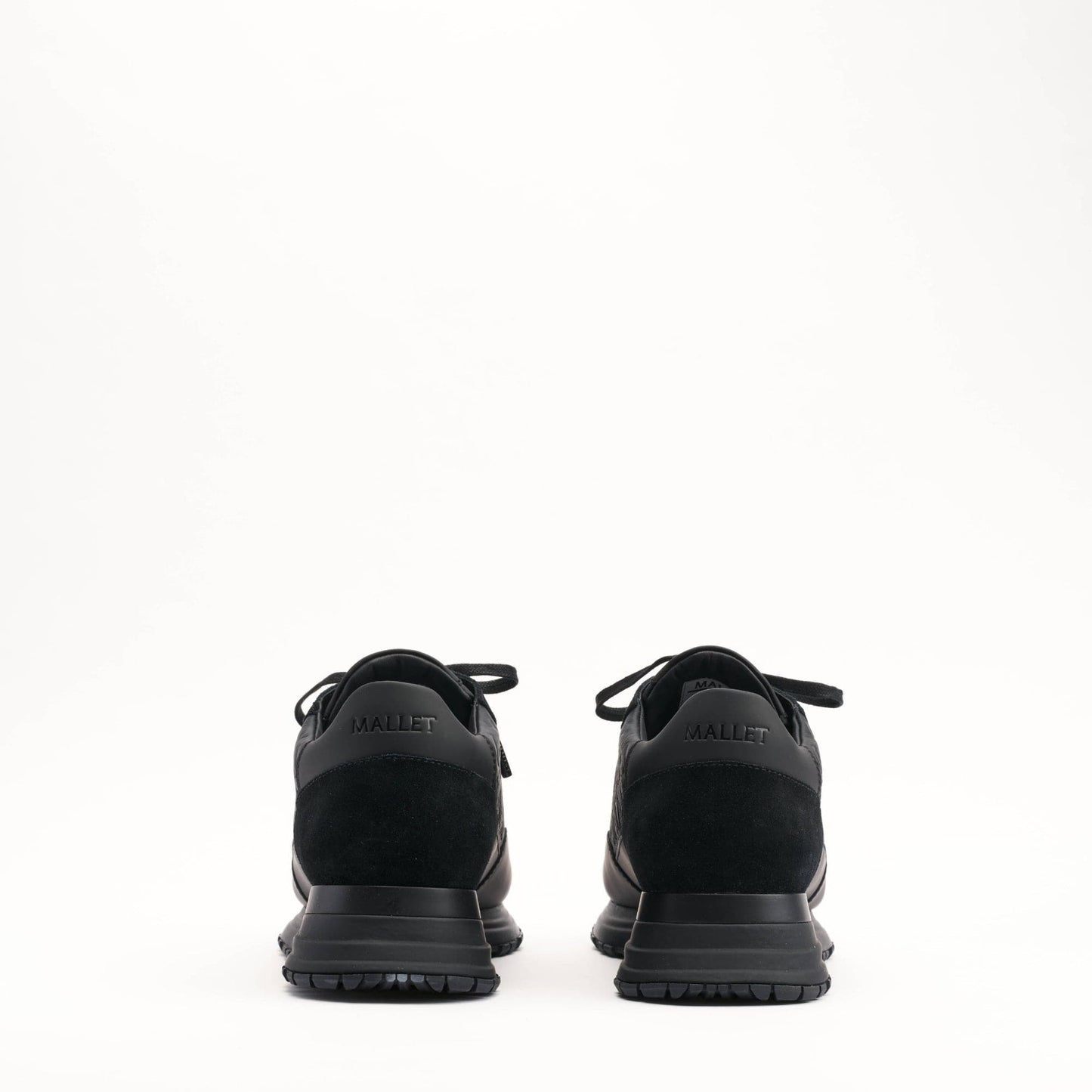MALLET Popham Men's Black Tumbled Leather Monogram Trainers - Kick Game