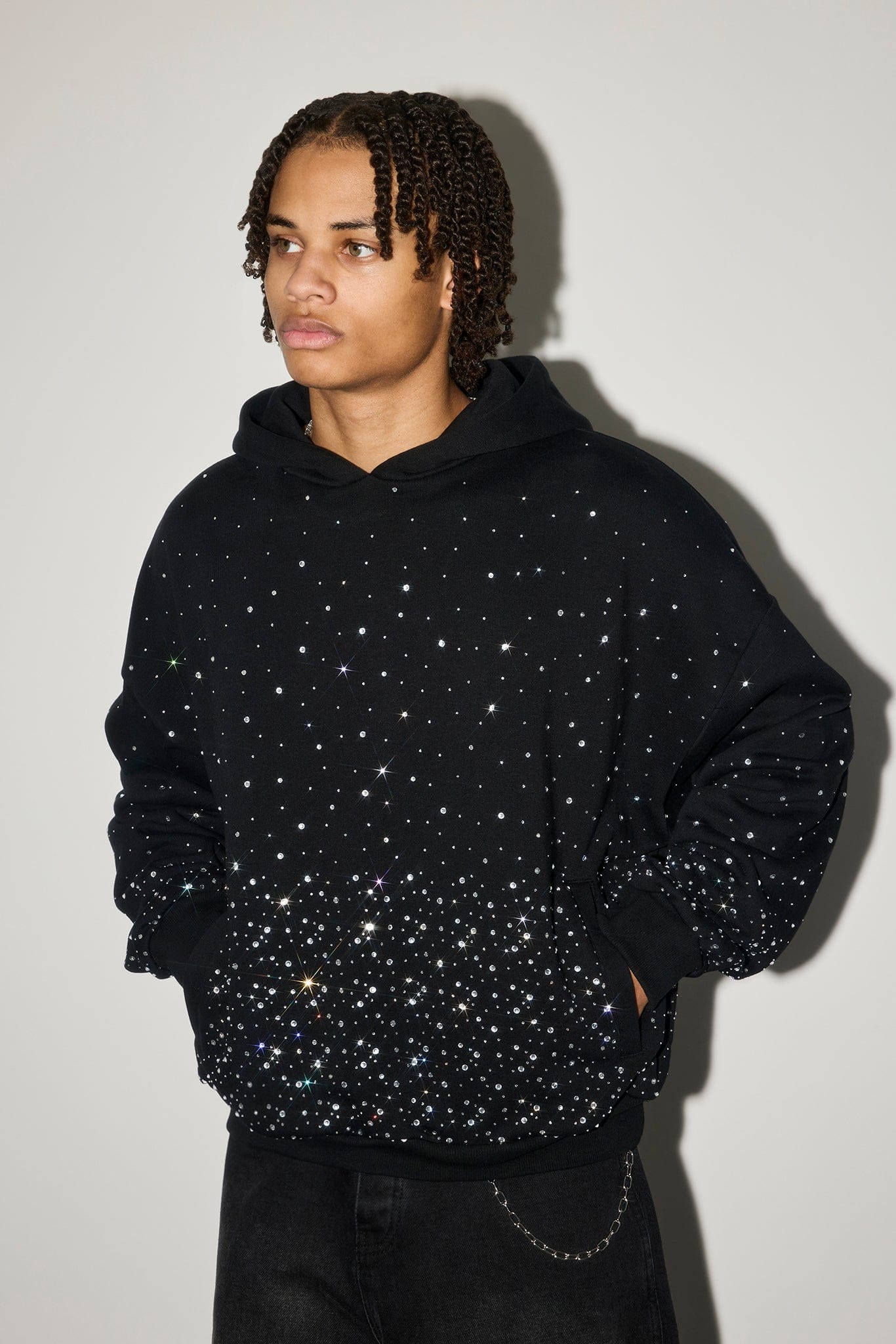 Cernucci Mens Boxy Rhinestone Hoodie - Black - Kick Game