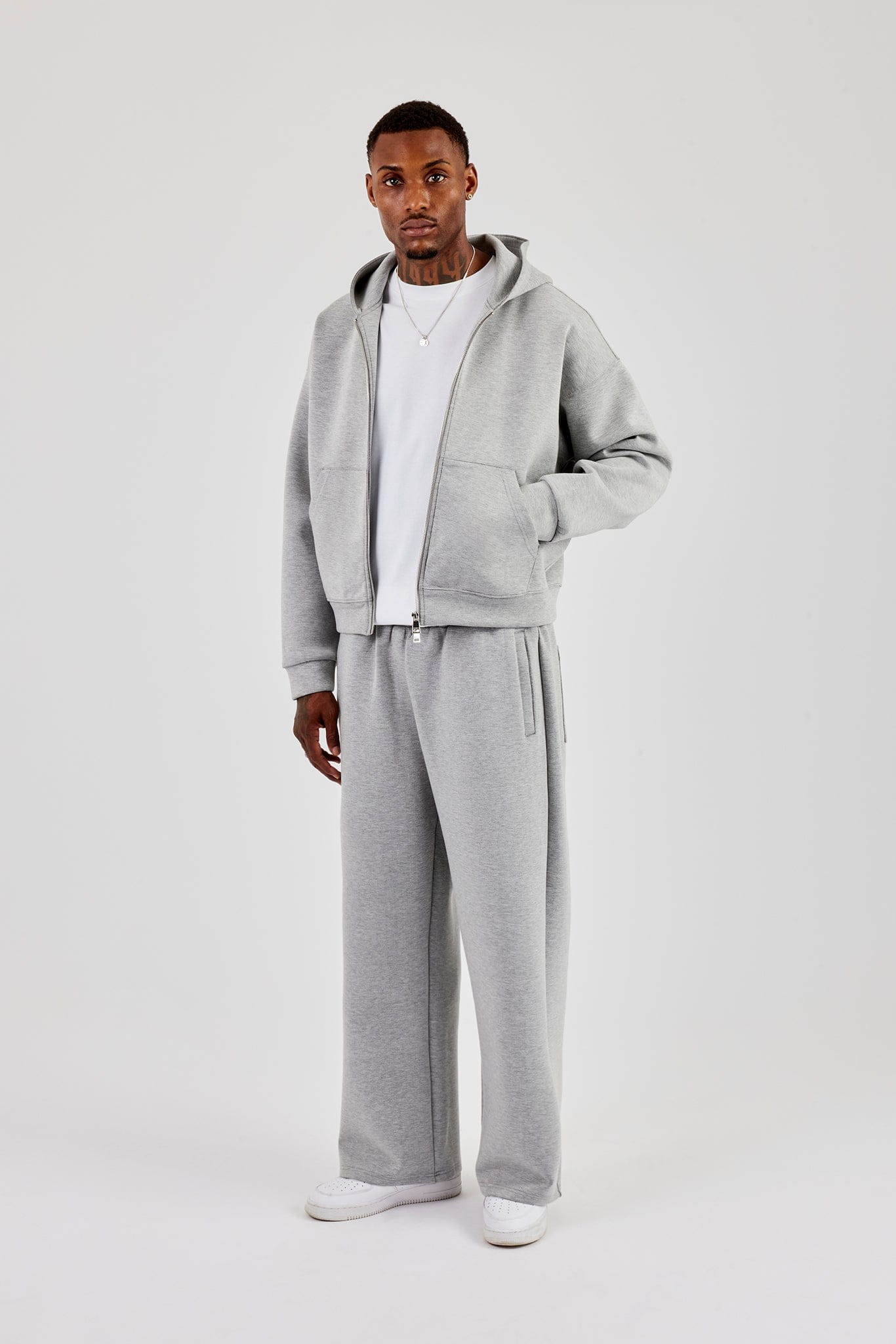 Scuba Zip Through Boxy Hoodie & Baggy Fit Trouser - Grey - Kick Game