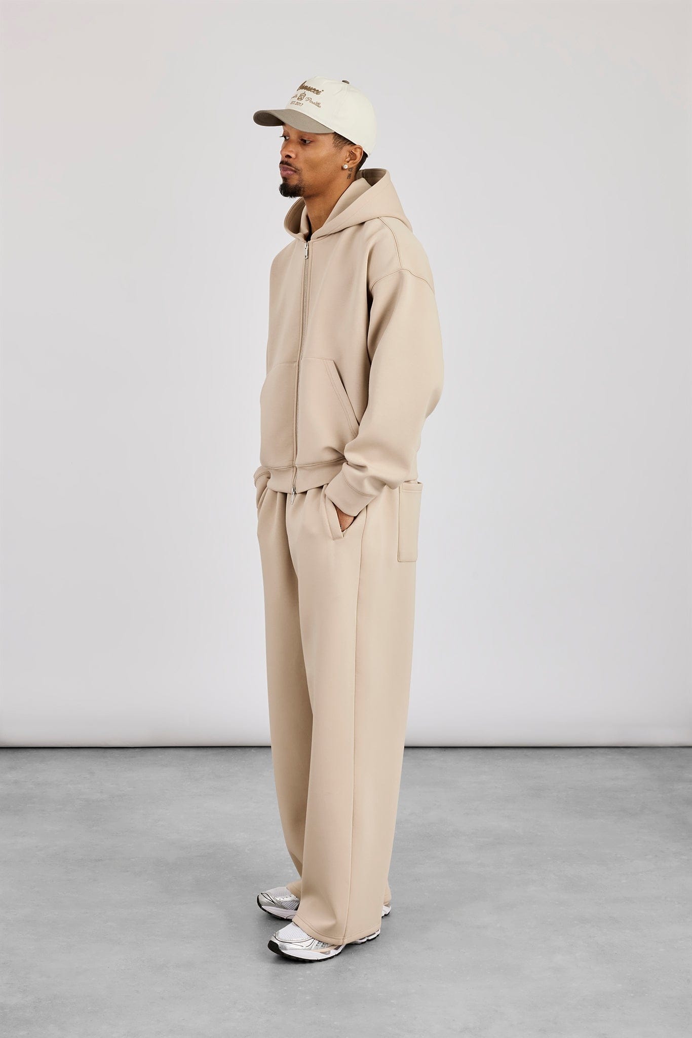Scuba Zip Through Boxy Hoodie & Baggy Fit Trouser - Stone - Kick Game