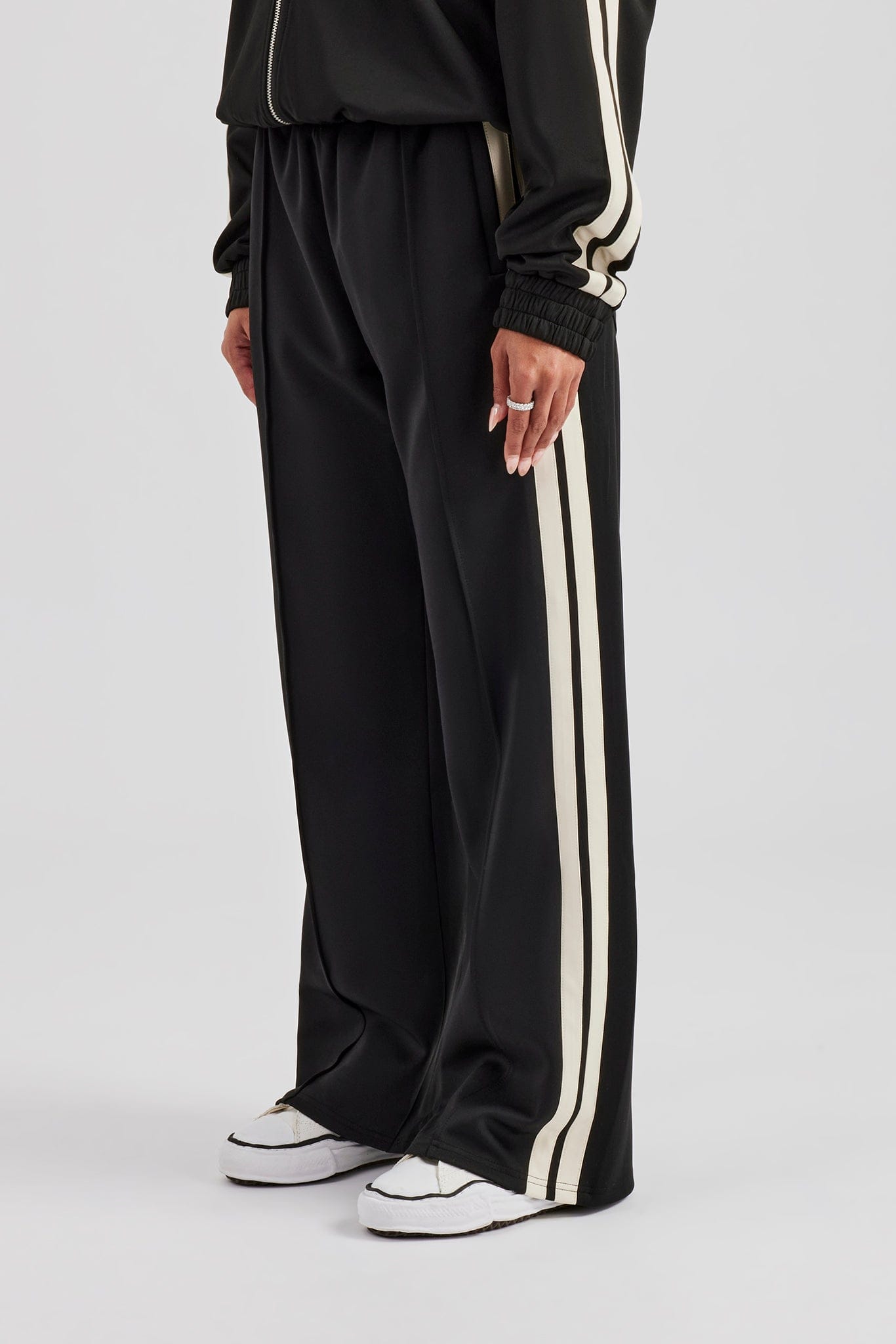 Taping Wide Leg Track Pant - Black - Kick Game