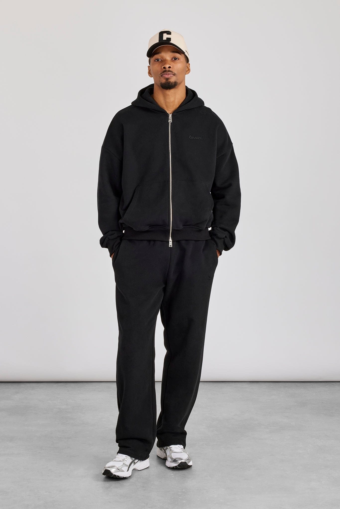 Cernucci Zip Through Boxy Hoodie & Relaxed Jogger - Black - Kick Game