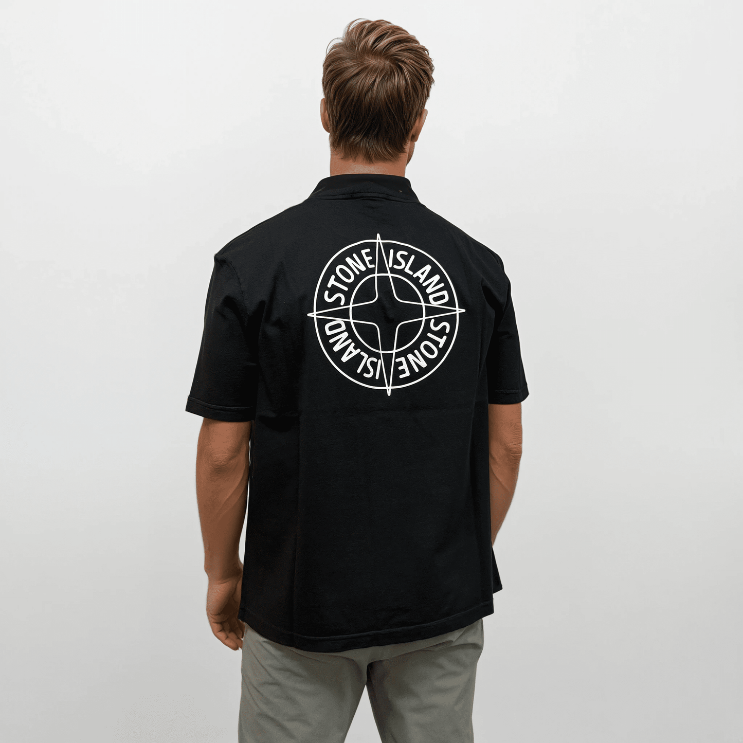 Stone Island Compass-Print Crewneck T-Shirt in Black - Kick Game