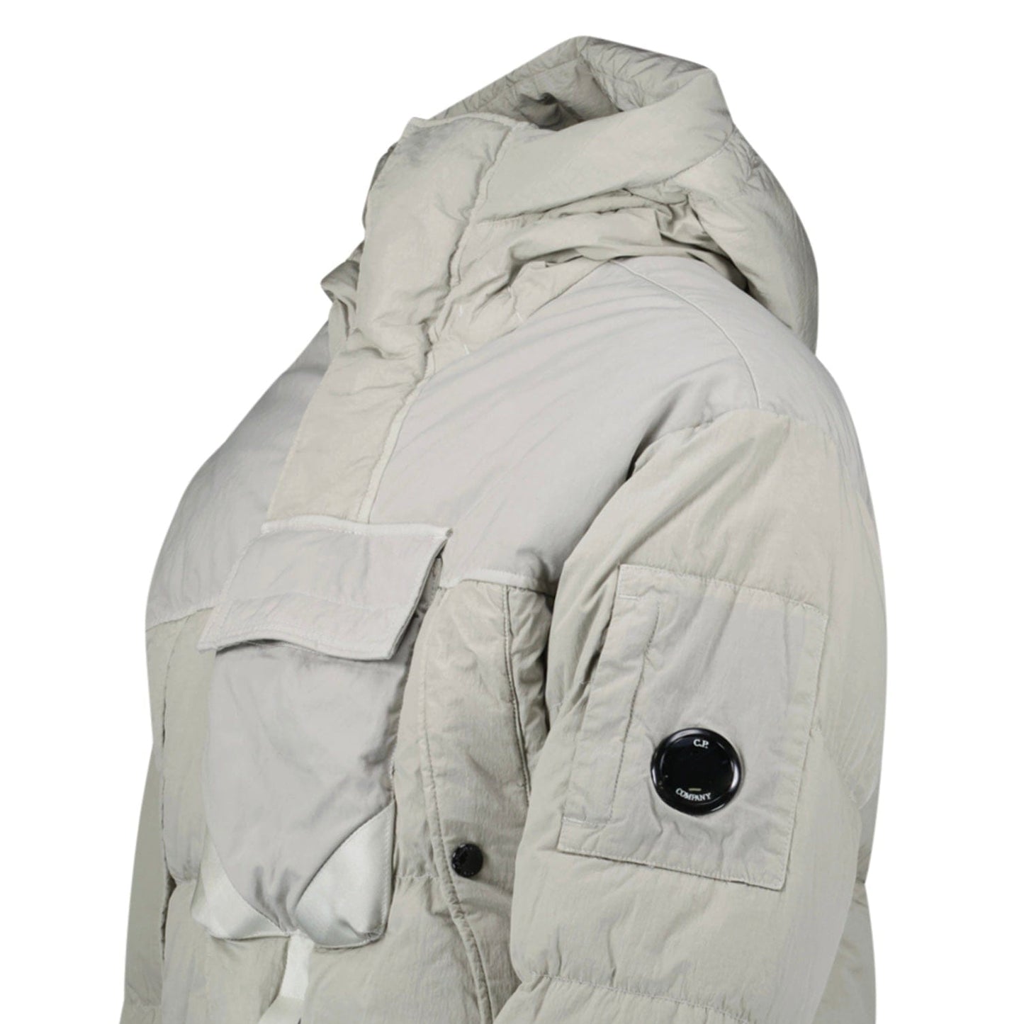 CP Company Eco-Chrome R Mixed Hooded Down Jacket Grey - Kick Game