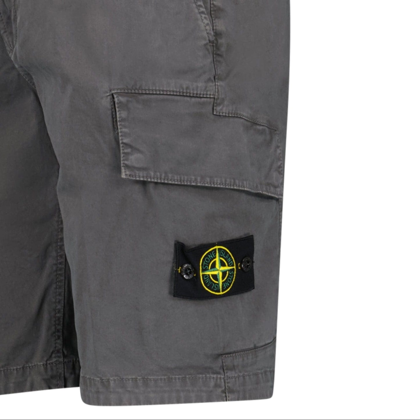 Stone Island Organic Cotton Stretch Broken Twill 'Old' Effect Cargo Shorts in Charcoal Grey - Kick Game