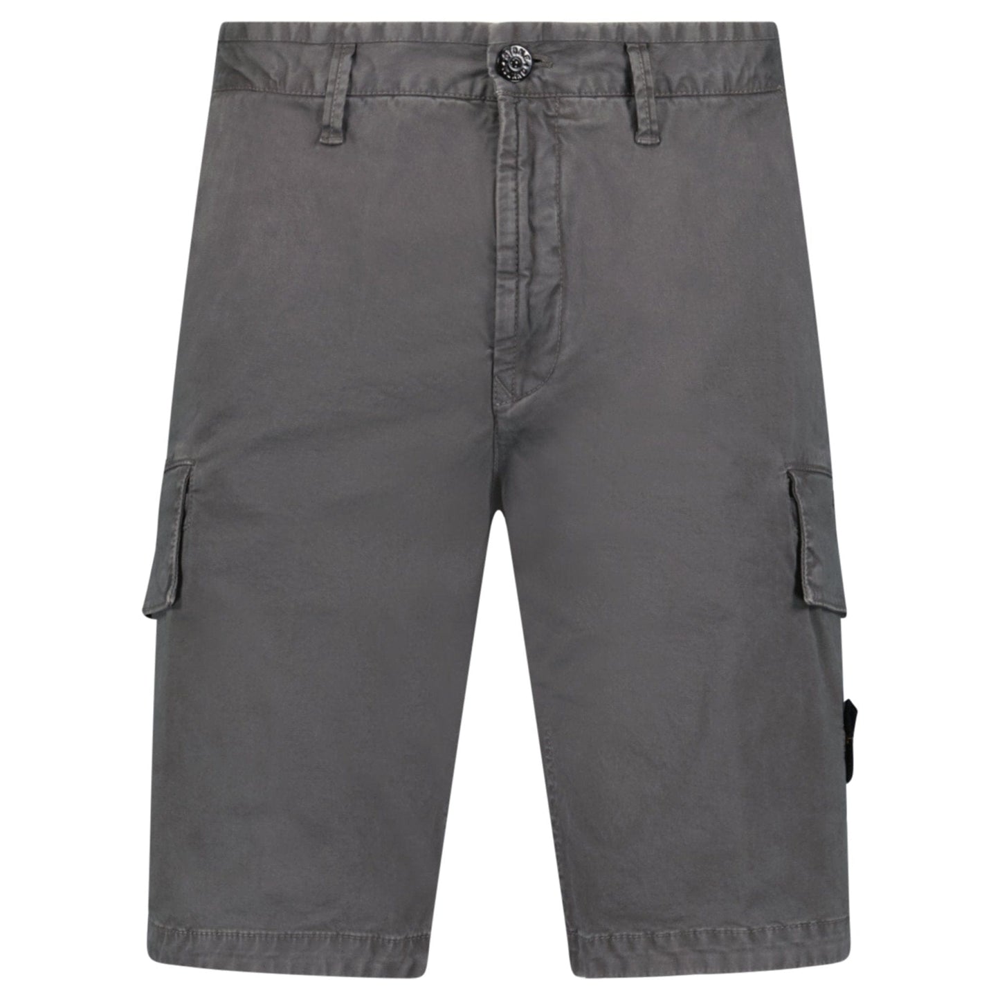 Stone Island Organic Cotton Stretch Broken Twill 'Old' Effect Cargo Shorts in Charcoal Grey - Kick Game