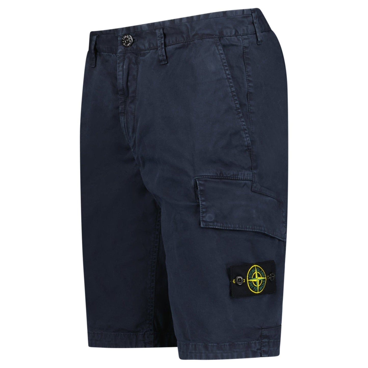 Stone Island Organic Cotton Stretch Broken Twill 'Old' Effect Cargo Shorts in Navy - Kick Game
