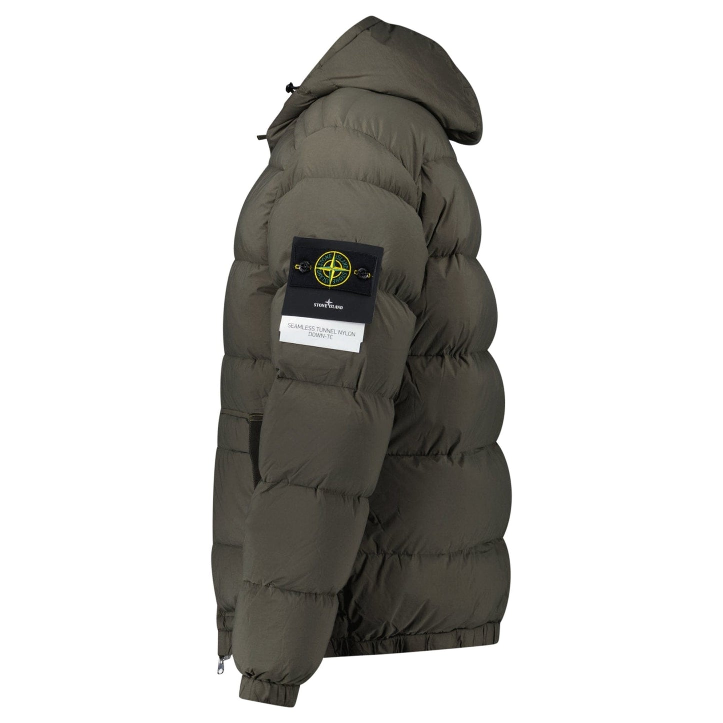 Stone Island Hooded Down Jacket with Seamless Feather Tunnels in Military Green - Kick Game
