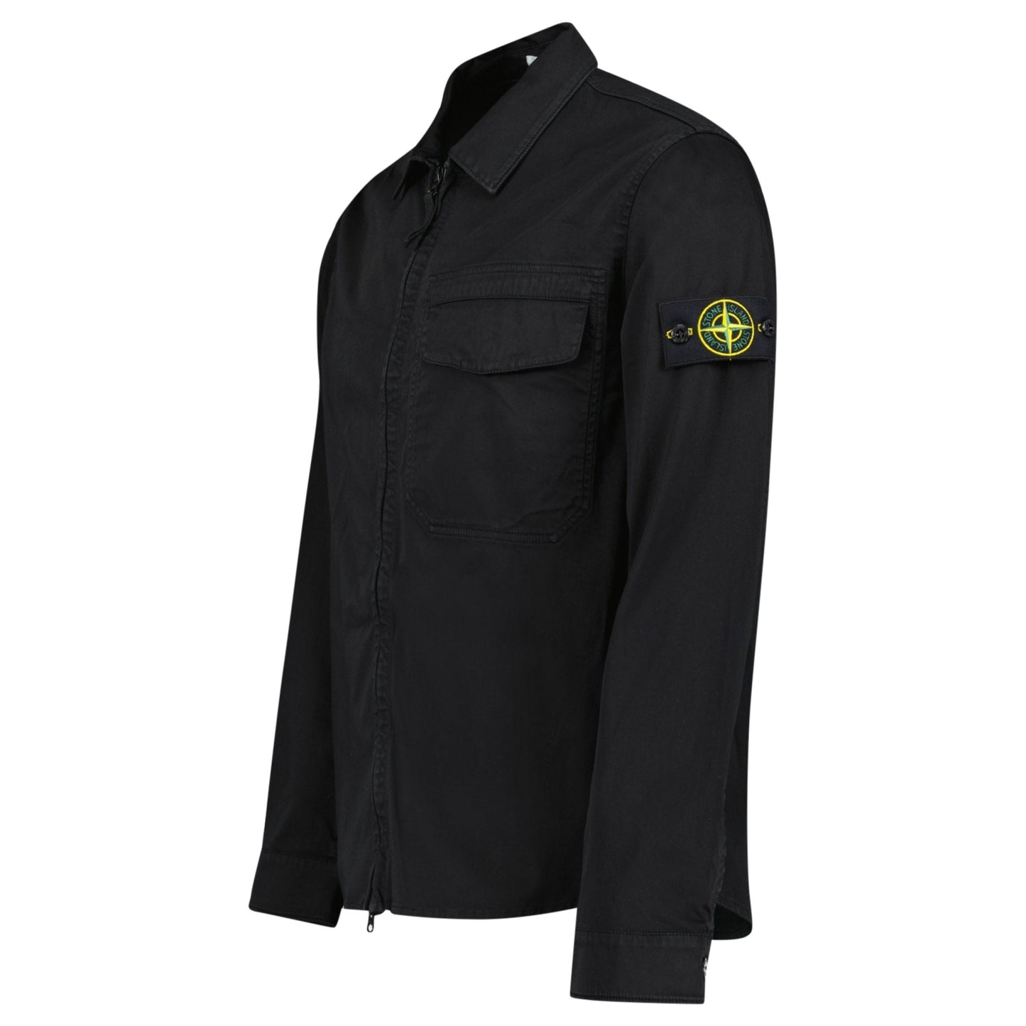 Stone Island Stretch Organic Cotton Satin Overshirt in Black - Kick Game