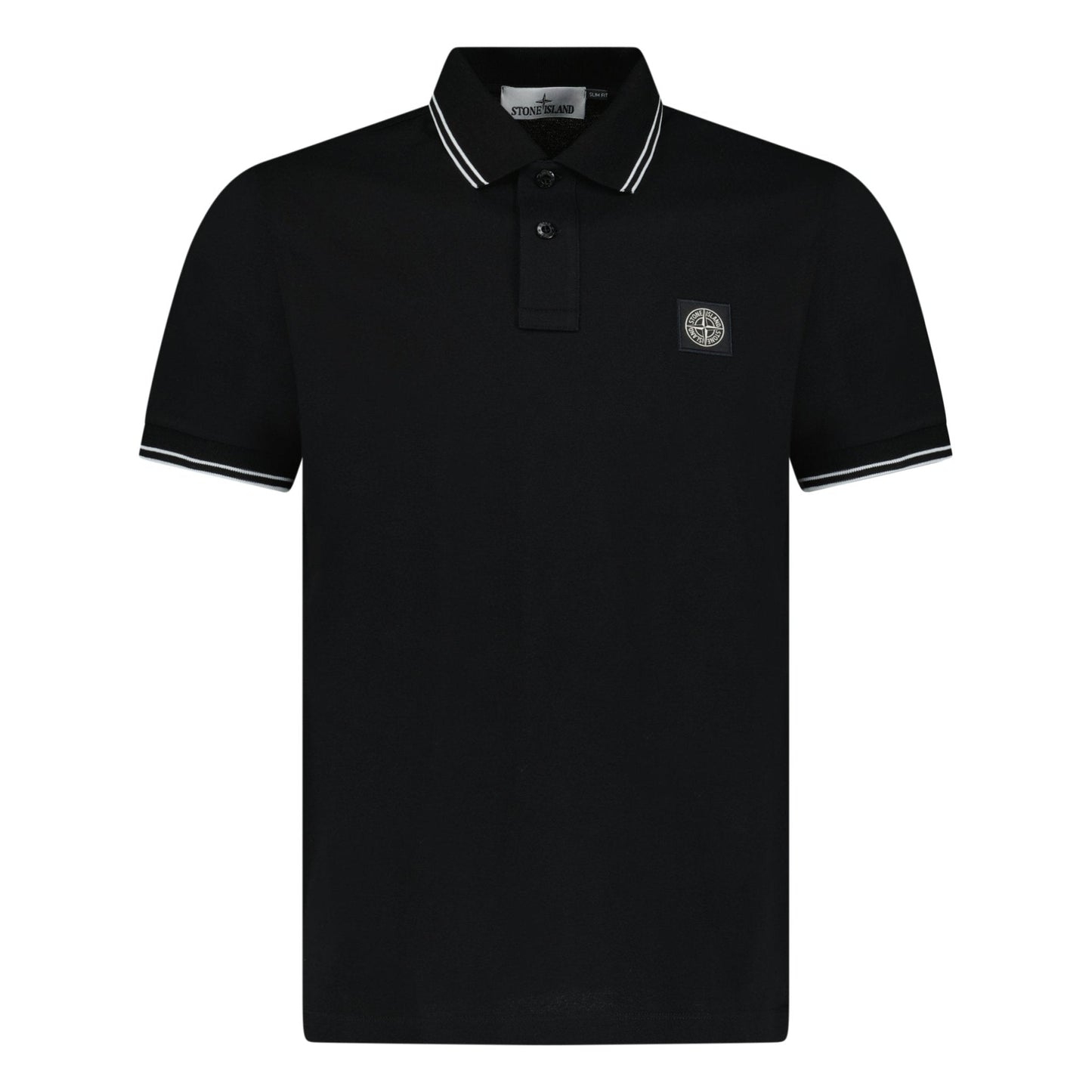 Stone Island Stripe Collar Polo T-Shirt Slim Fit Black - Kick Game
