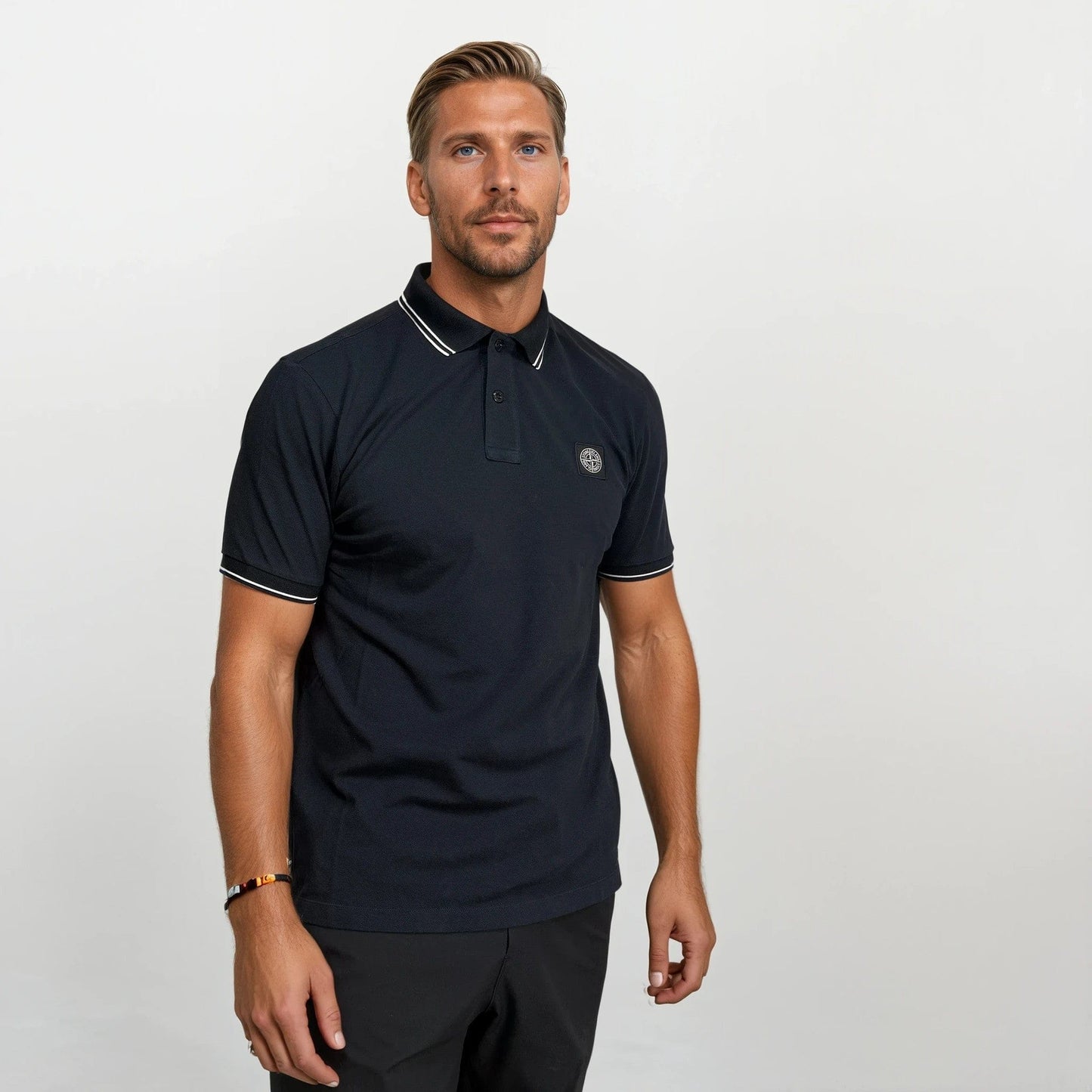 Stone Island Stripe Collar Polo T-Shirt Slim Fit Navy - Kick Game