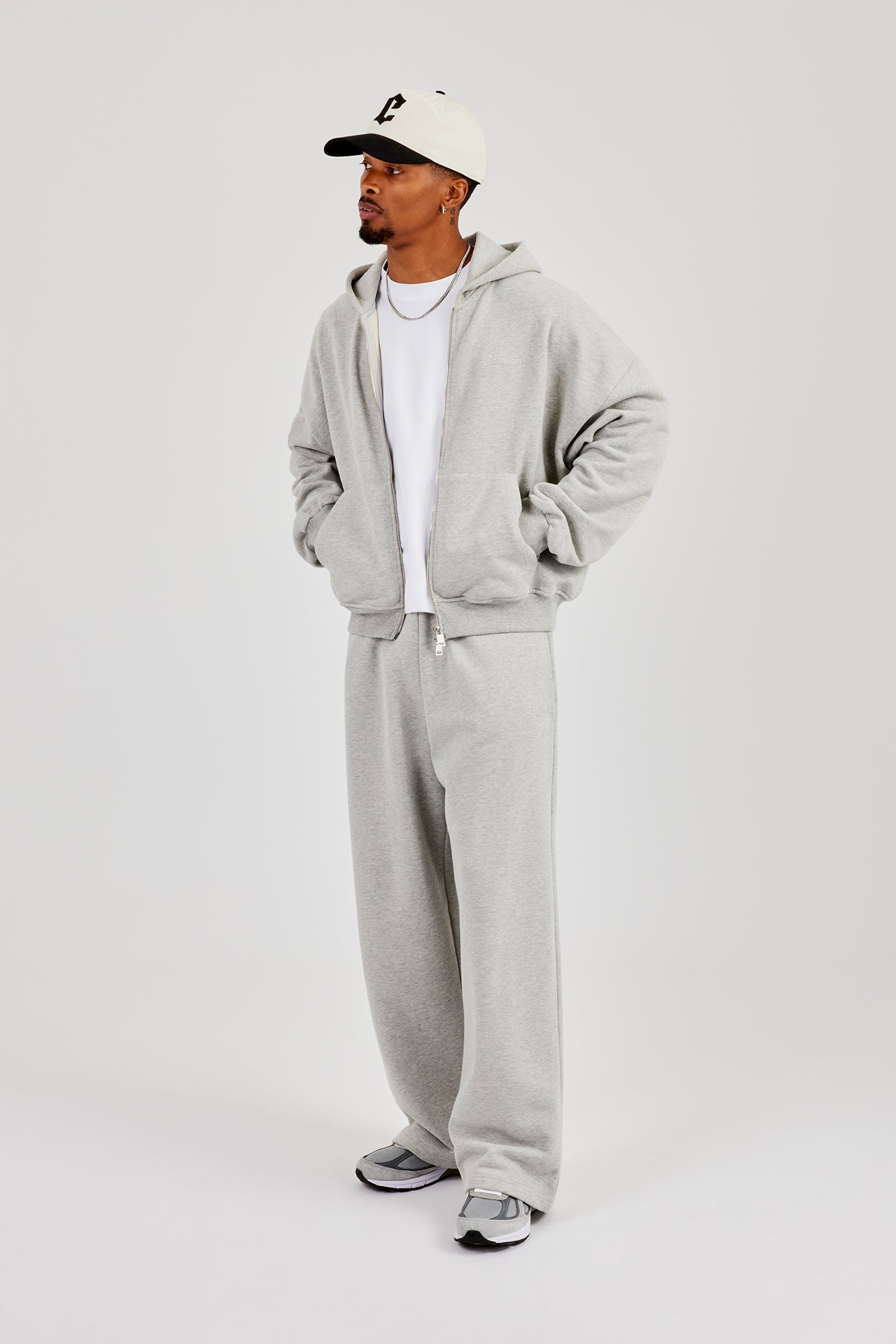 Zip Through Boxy Hoodie & Baggy Fit Jogger - Grey Marl - Kick Game