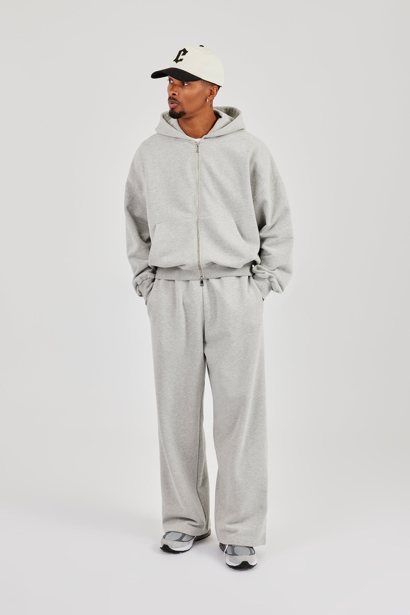 Zip Through Boxy Hoodie - Grey Marl - Kick Game