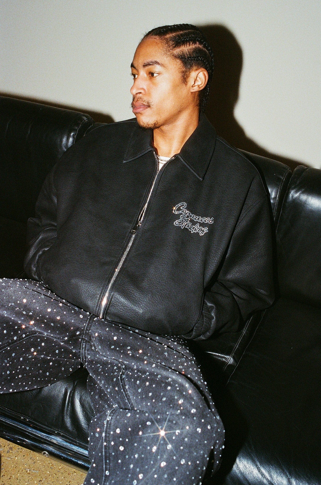Cernucci Rhinestone Studios PU Bomber Jacket - Kick Game