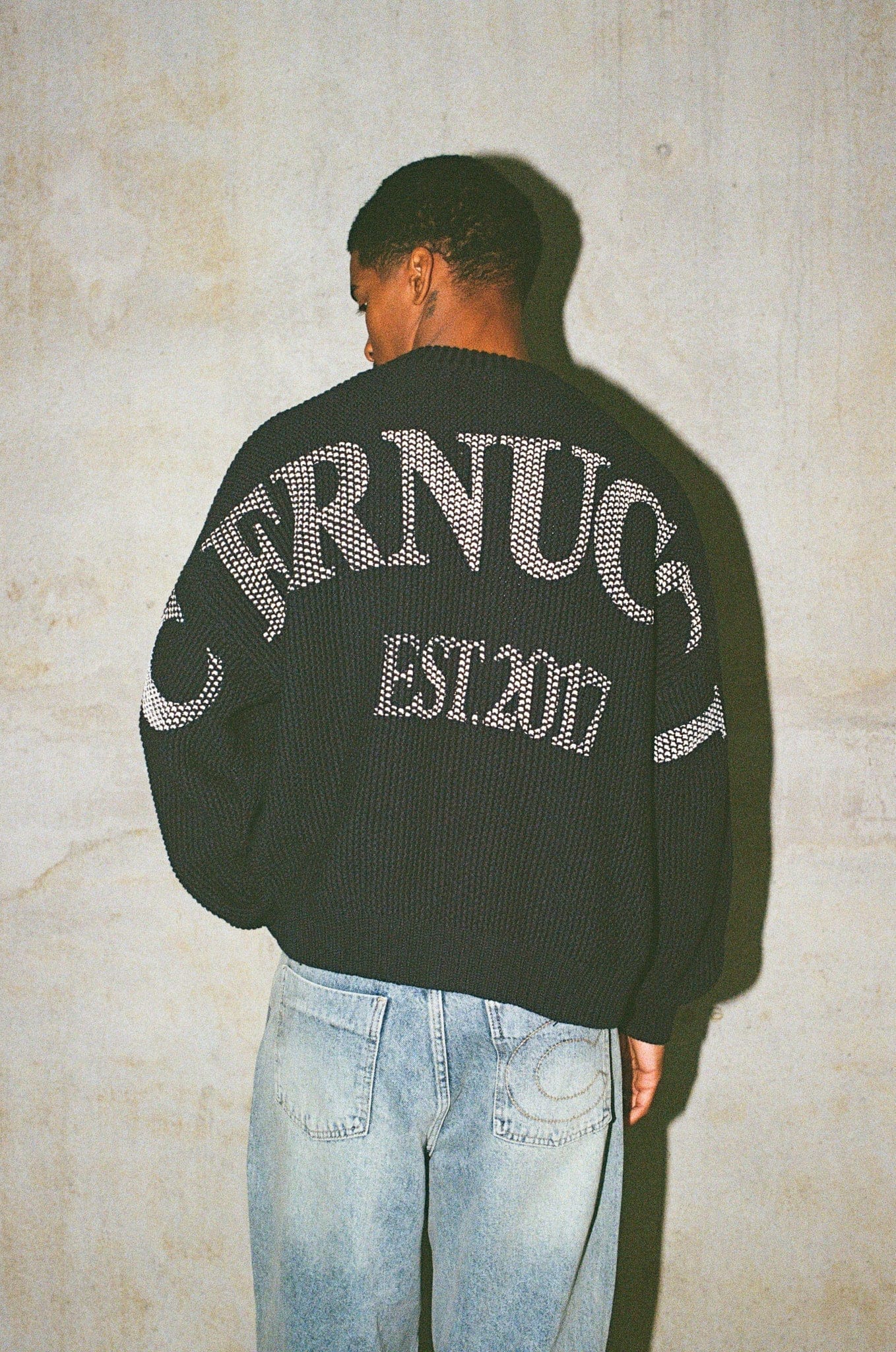 Cernucci Textured Knit Printed Sweatshirt - Navy Blue - Kick Game