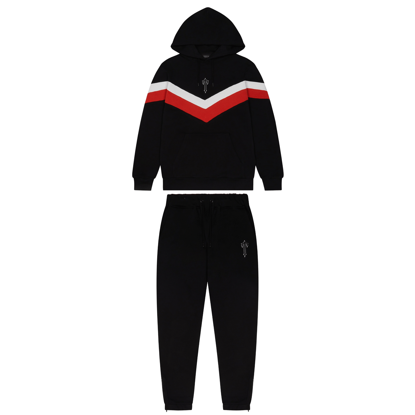 Trapstar V Stripe Hoodie Tracksuit-Black/Red/White - Kick Game