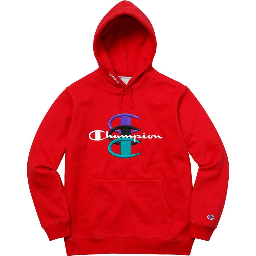 Supreme Champion Stacked C Hooded Sweatshirt Red - Kick Game