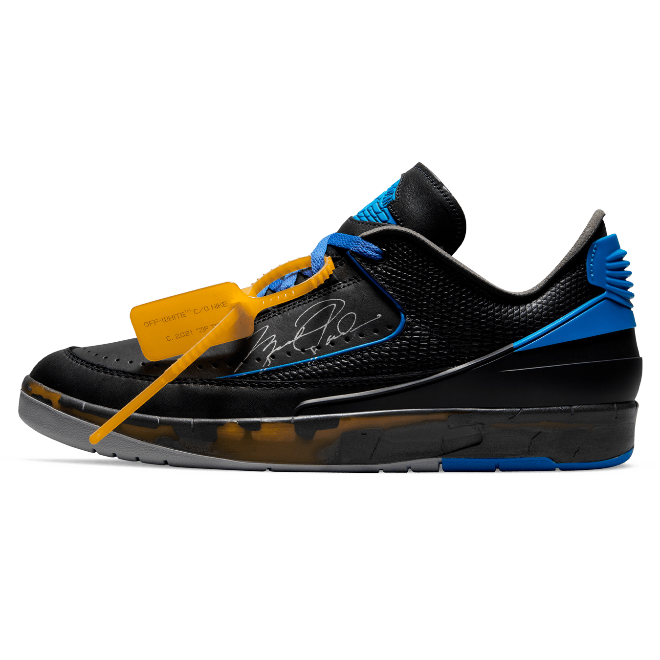 Off White x Air Jordan 2 Retro Low SP Black Varsity Royal Kick