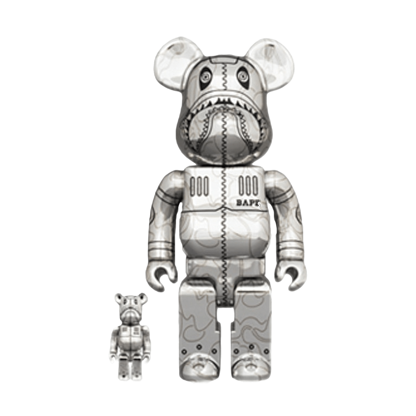 Bearbrick x BAPE x Hajime Sorayama Camo Shark 100% & 400% Set 'Silver' - Kick Game