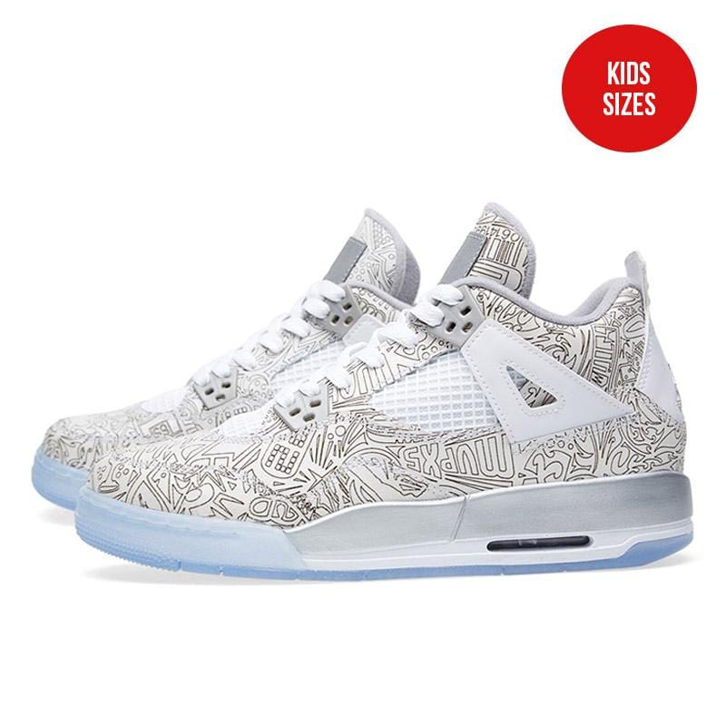 AIR JORDAN 4 RETRO LASER BG White & Metallic Silver - Kick Game