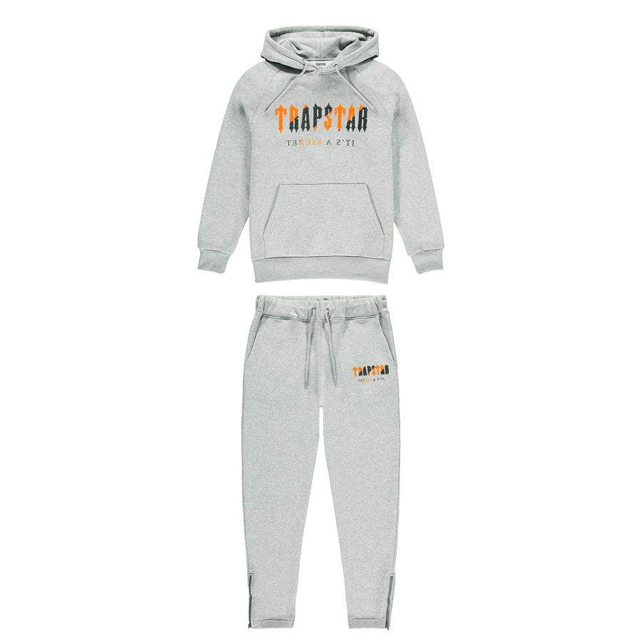 Trapstar Chenille Decoded Hoodie Tracksuit Grey Orange Kick Game