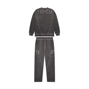 Trapstar Deconstructed Decoded Oil Wash Crew Tracksuit- Grey