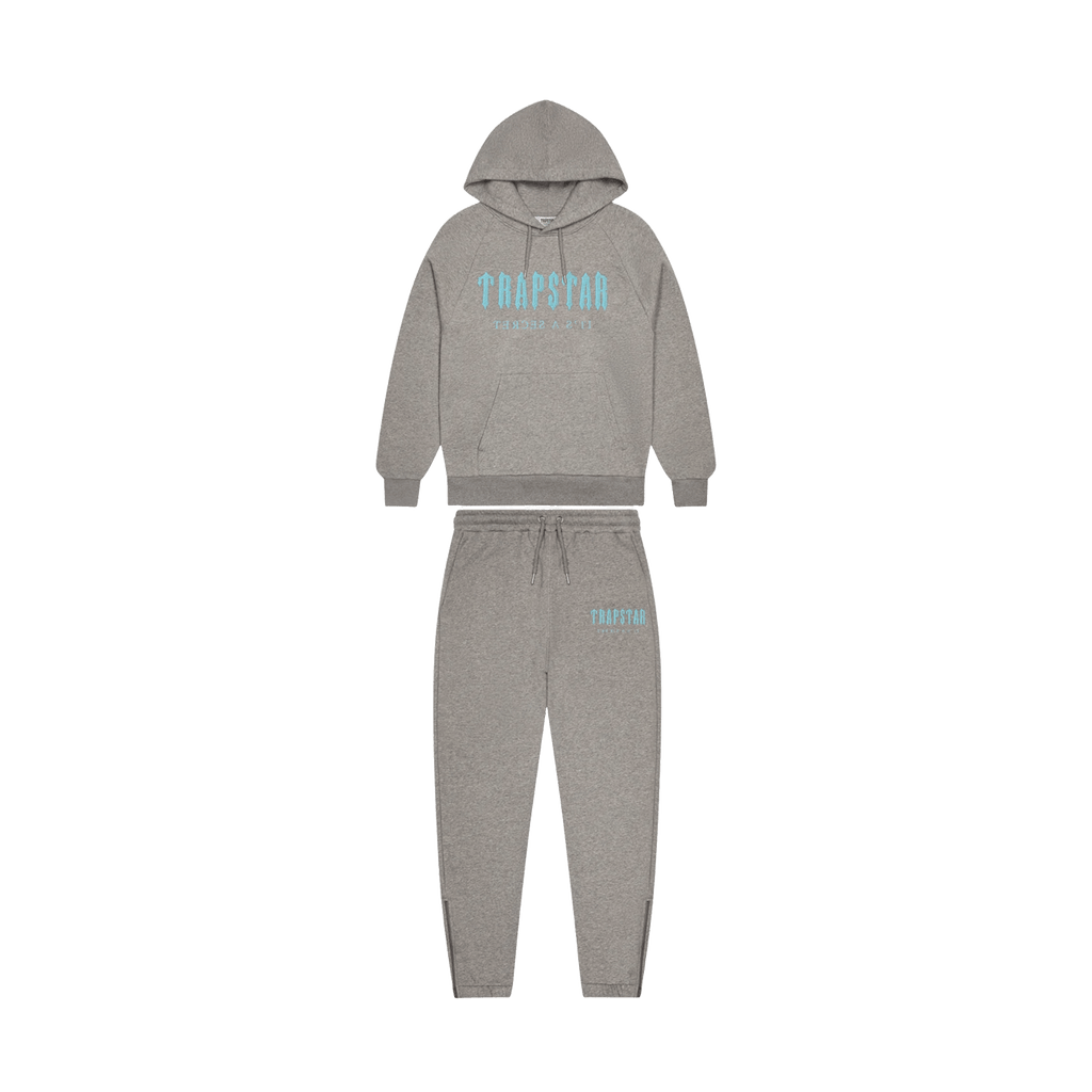 Trapstar Chenille Decoded Hooded Tracksuit- Grey/Light Blue — Kick