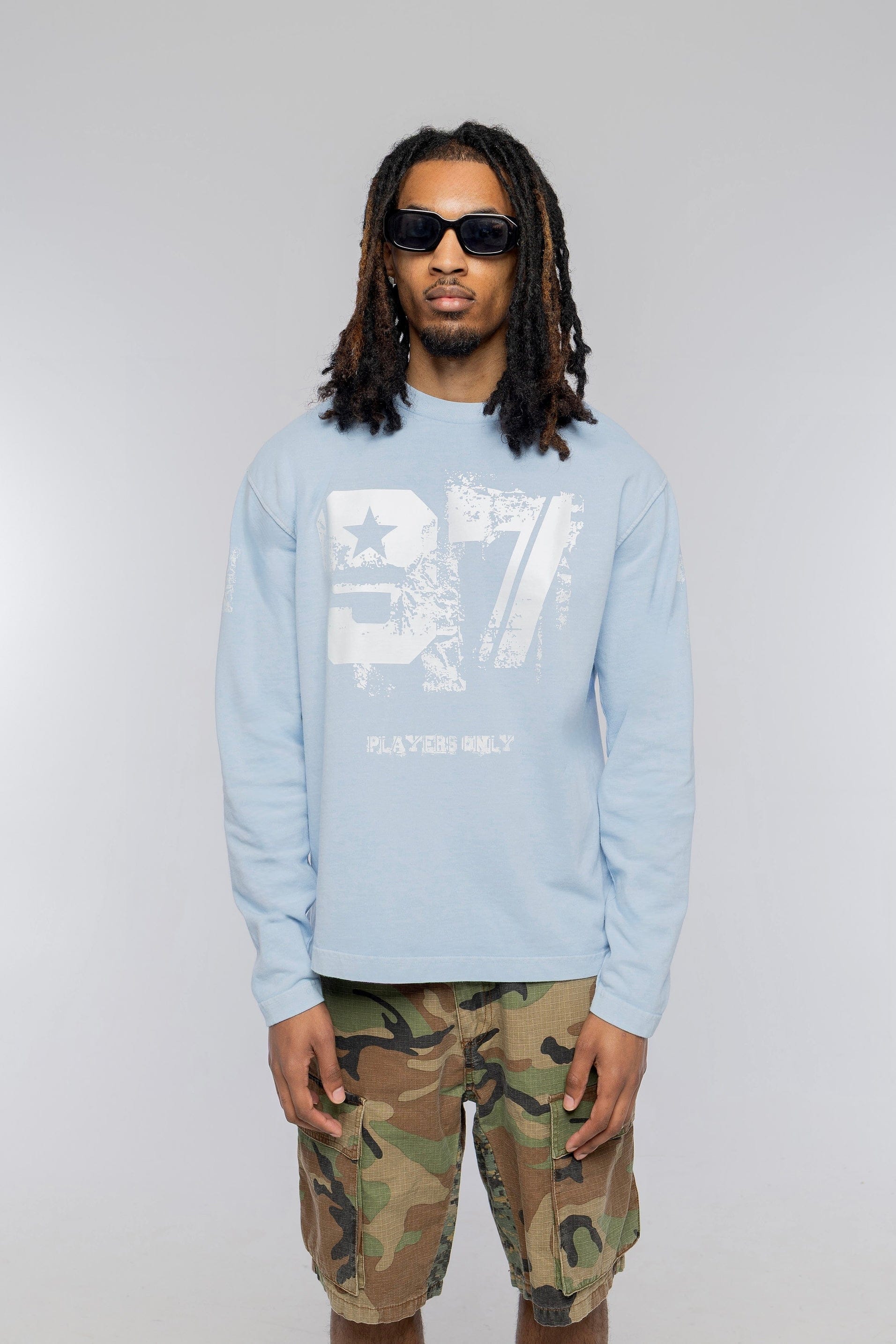 PLAYERS ONLY WASHED SKY BLUE DISTRESSED 97 JERSEY LONG SLEEVE - Kick Game