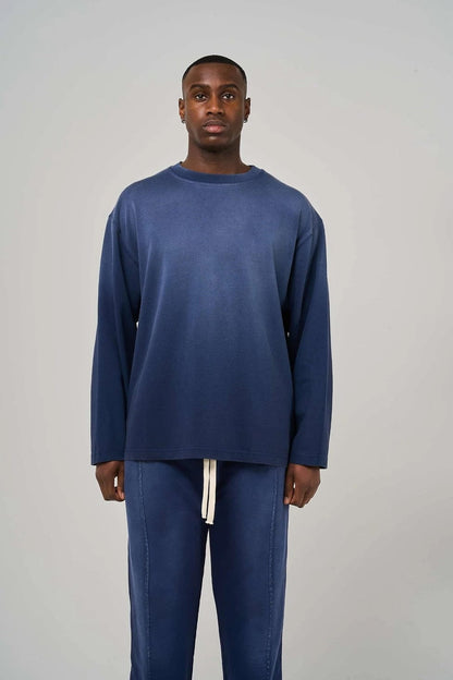KAIZEN MARKET BLANK HEAVYWEIGHT FADE OUT LONGSLEEVE TEE BLUE - Kick Game