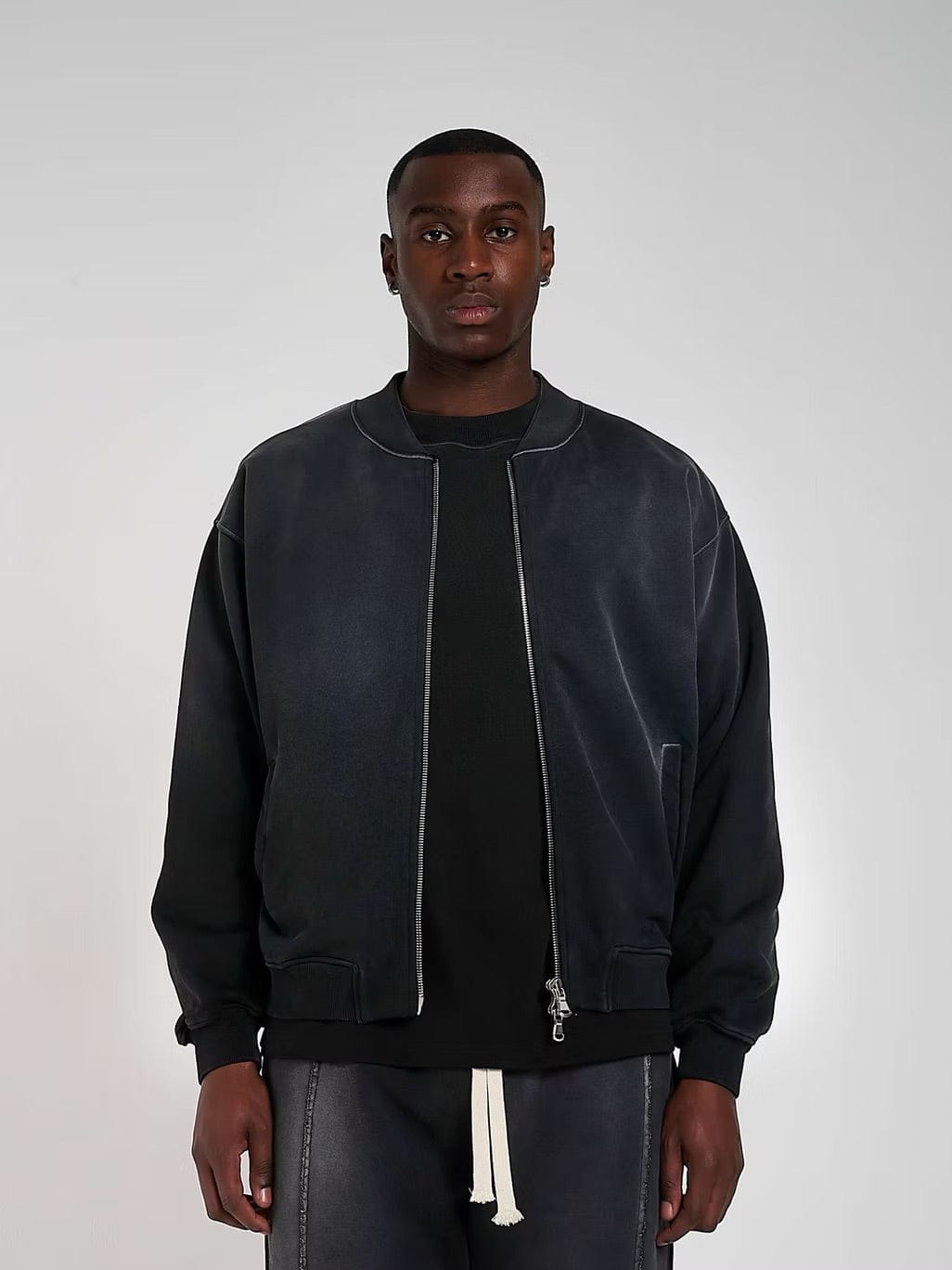 KAIZEN MARKET BLANK HEAVYWEIGHT FADE OUT BOMBER JACKET BLACK - Kick Game