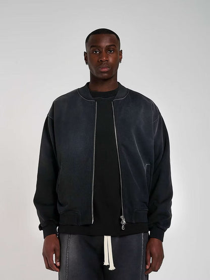 KAIZEN MARKET BLANK HEAVYWEIGHT FADE OUT BOMBER JACKET BLACK - Kick Game