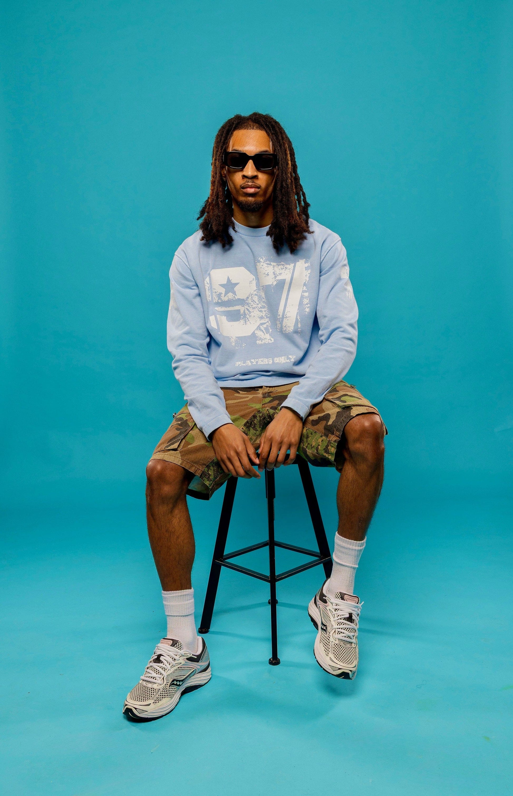 PLAYERS ONLY WASHED SKY BLUE DISTRESSED 97 JERSEY LONG SLEEVE - Kick Game