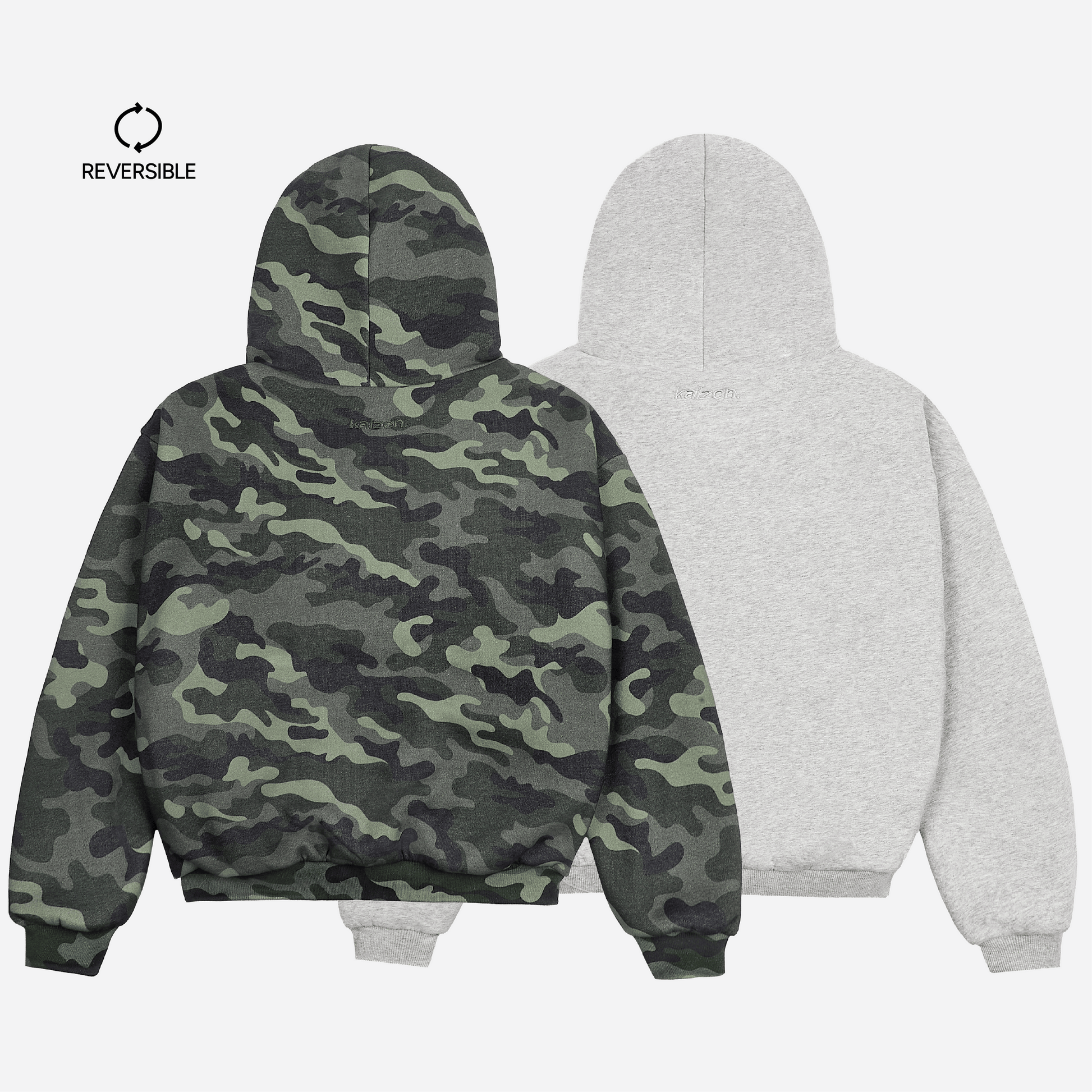 KAIZEN MARKET CAMO/GREY REVERSIBLE ZIP HOODIE - Kick Game