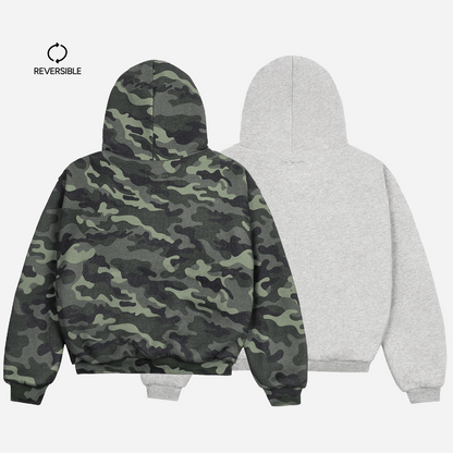 KAIZEN MARKET CAMO/GREY REVERSIBLE ZIP HOODIE - Kick Game