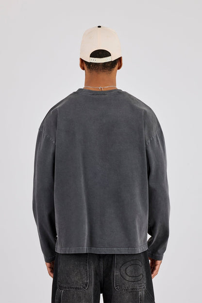 Washed Long Sleeve T-Shirt - Charcoal - Kick Game