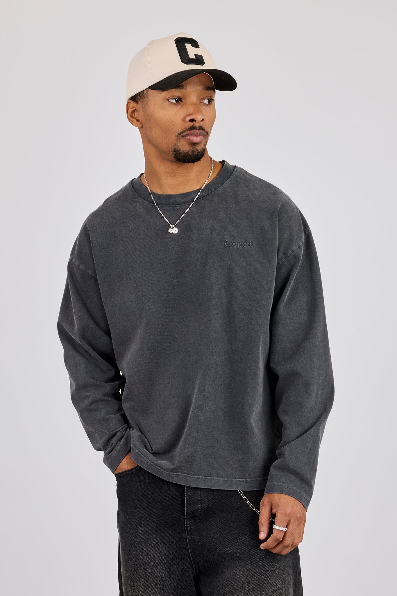 Washed Long Sleeve T-Shirt - Charcoal - Kick Game