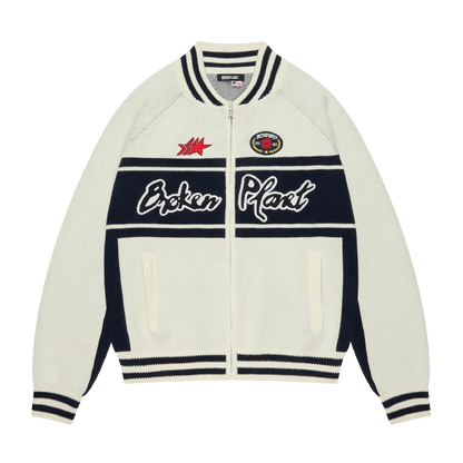 Broken Planet Racer Knit Zip Up 'White Navy' - Kick Game