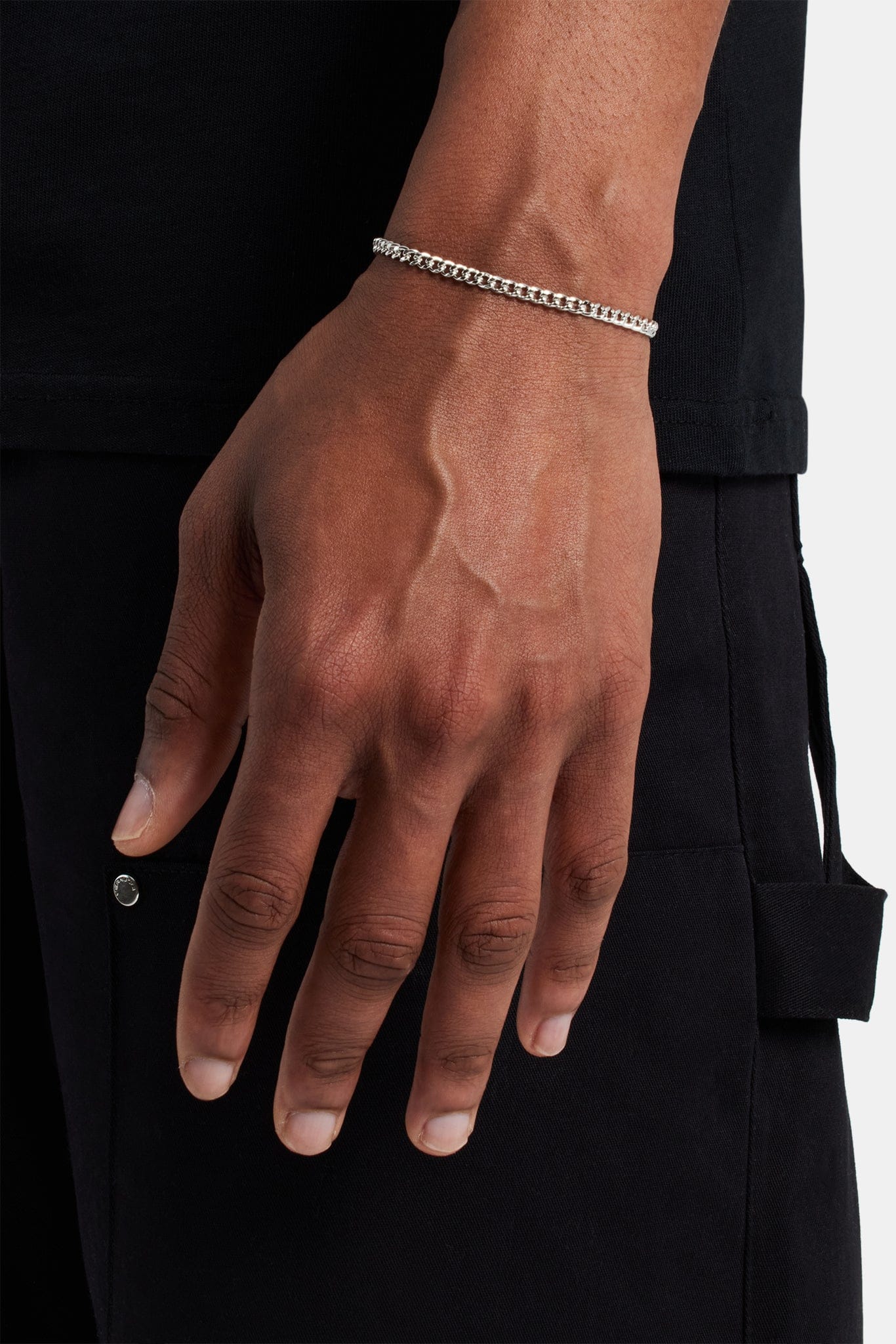 Mens Micro Cuban Bracelet - 3mm - White - Kick Game