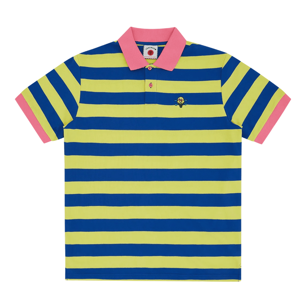 ICECREAM Cones and Bones Striped Polo Shirt 'Slime Green / Blue Stripe' - Kick Game