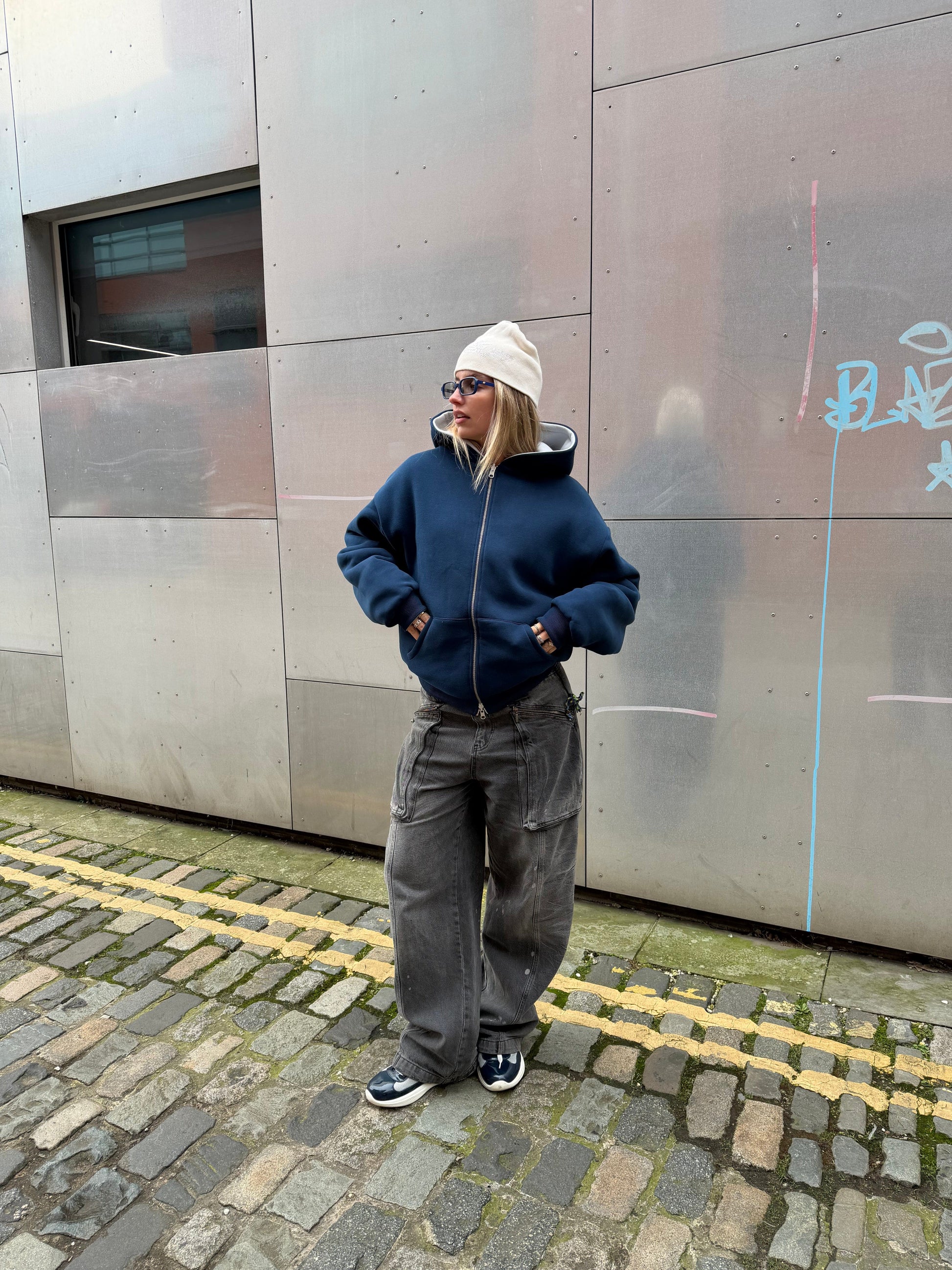 KAIZEN MARKET NAVY/STONE REVERSIBLE ZIP HOODIE - Kick Game