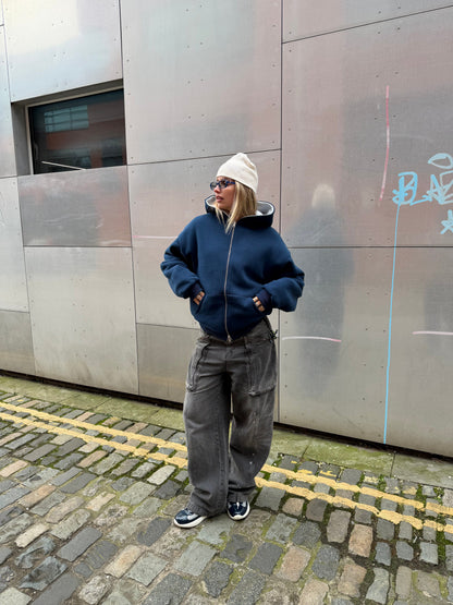 KAIZEN MARKET NAVY/STONE REVERSIBLE ZIP HOODIE - Kick Game