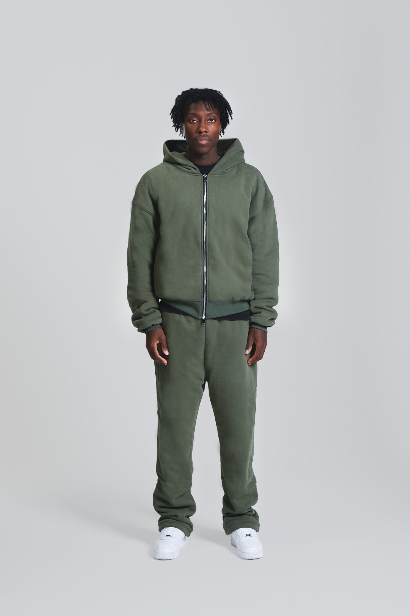KAIZEN MARKET DOUBLE LAYERED ZIP HOODIE MILITARY - Kick Game