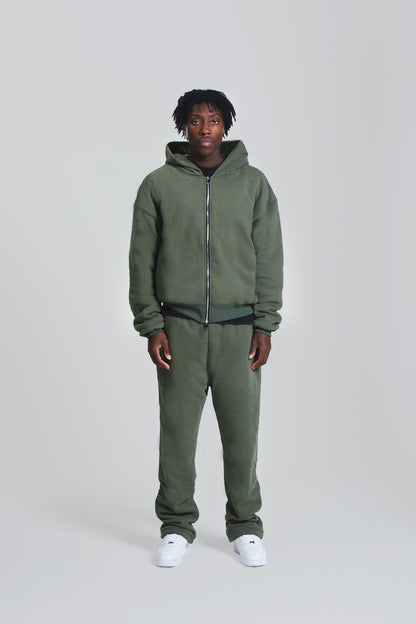 KAIZEN MARKET DOUBLE LAYERED ZIP HOODIE MILITARY - Kick Game