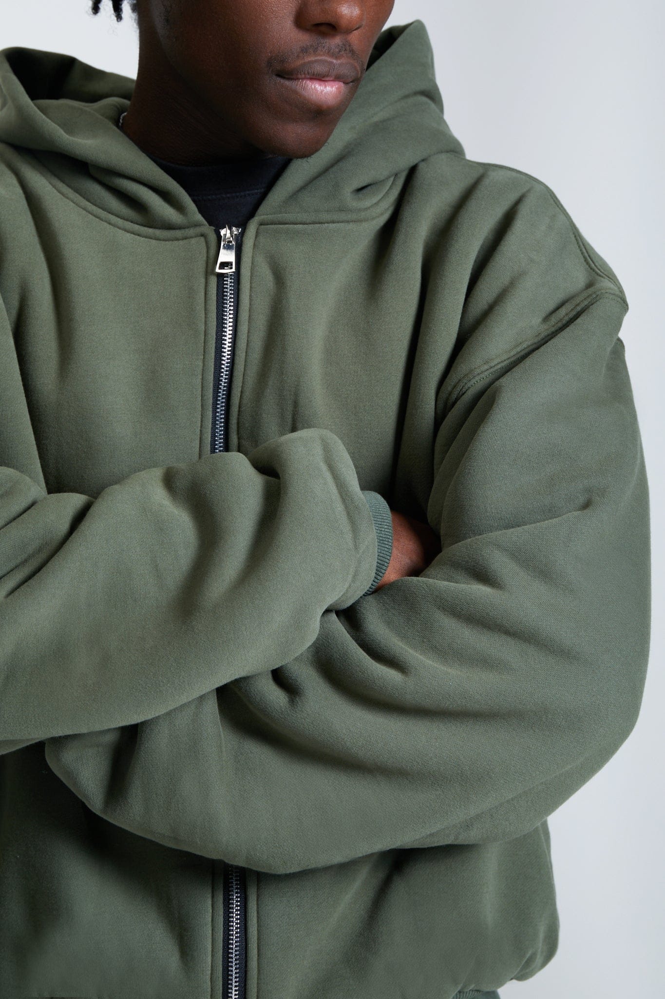 KAIZEN MARKET DOUBLE LAYERED ZIP HOODIE MILITARY - Kick Game