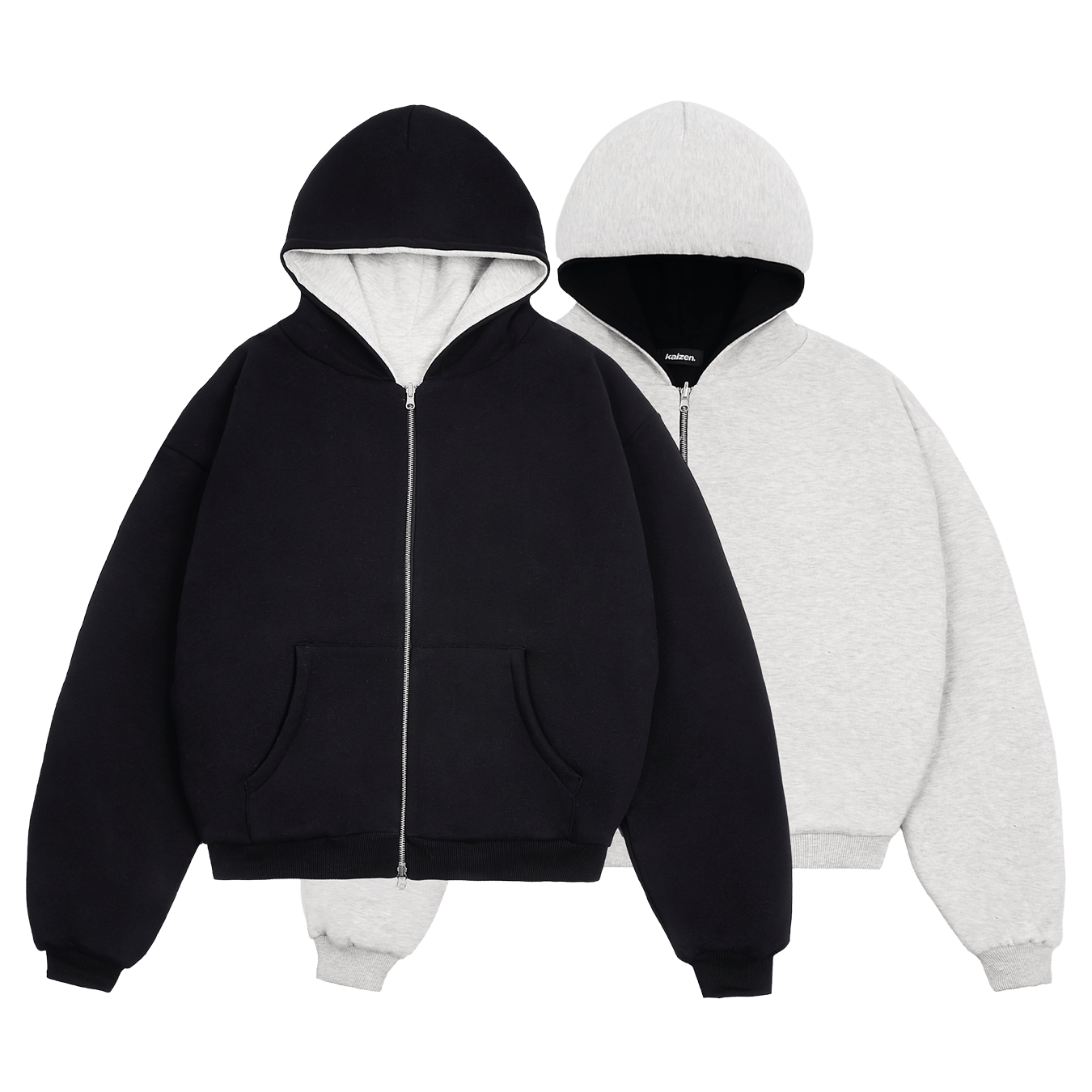 KAIZEN MARKET GREY/BLACK REVERSIBLE ZIP HOODIE - Kick Game